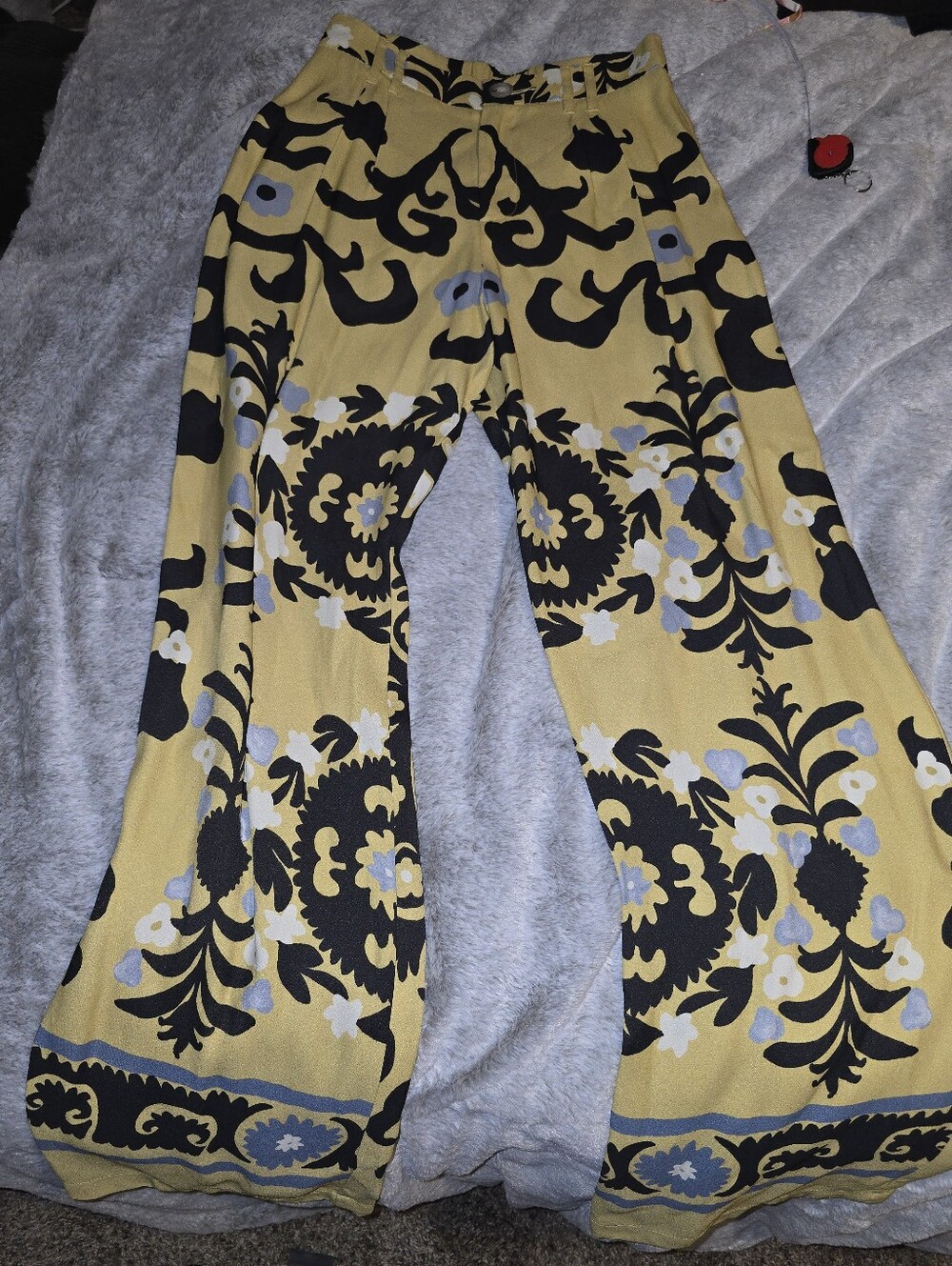 NWOT Italian Satin R.G. Kane Finn Trouser Wide-Leg Palazzo Pants Yellow Blue S - Picture 4 of 13